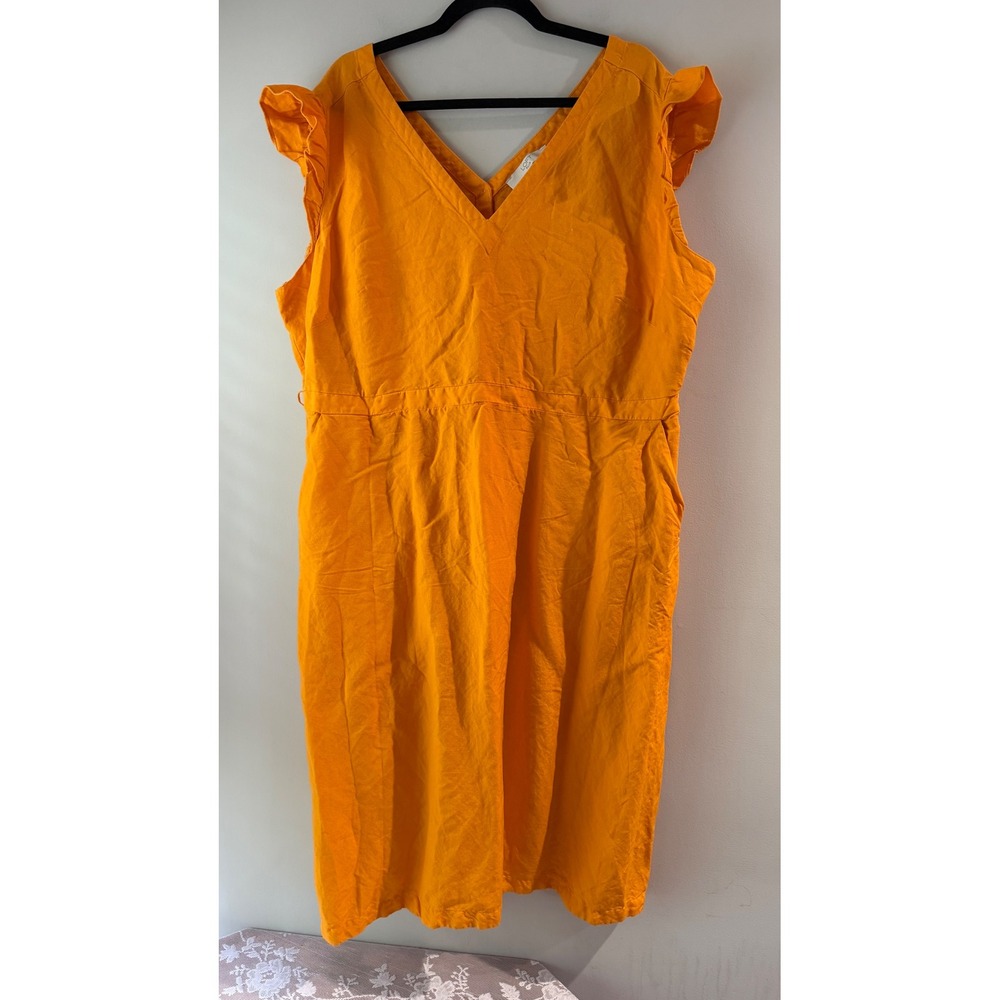 Loft Plus Dress Womens 20 Orange Excellent Linen Blend Ruffle Back Cutout Midi